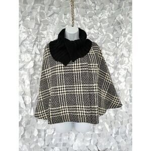 Woman’s 6 Cape Short Black Cream Houndstooth Textured Wool Cropped Vintage Y2K